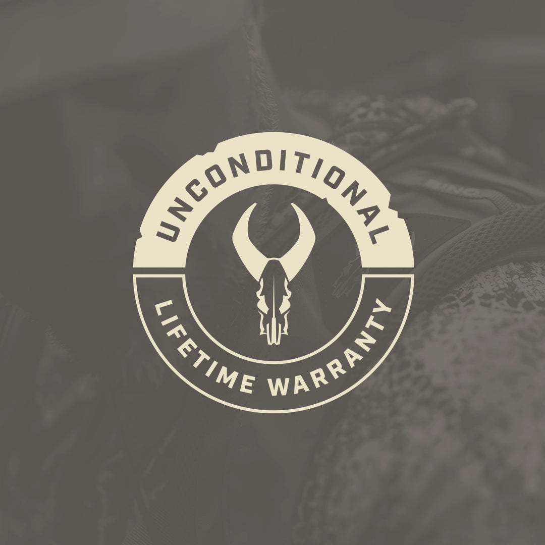 Badlands logo with skull and text: "Unconditional Lifetime Warranty" in a circular badge on a muted background.