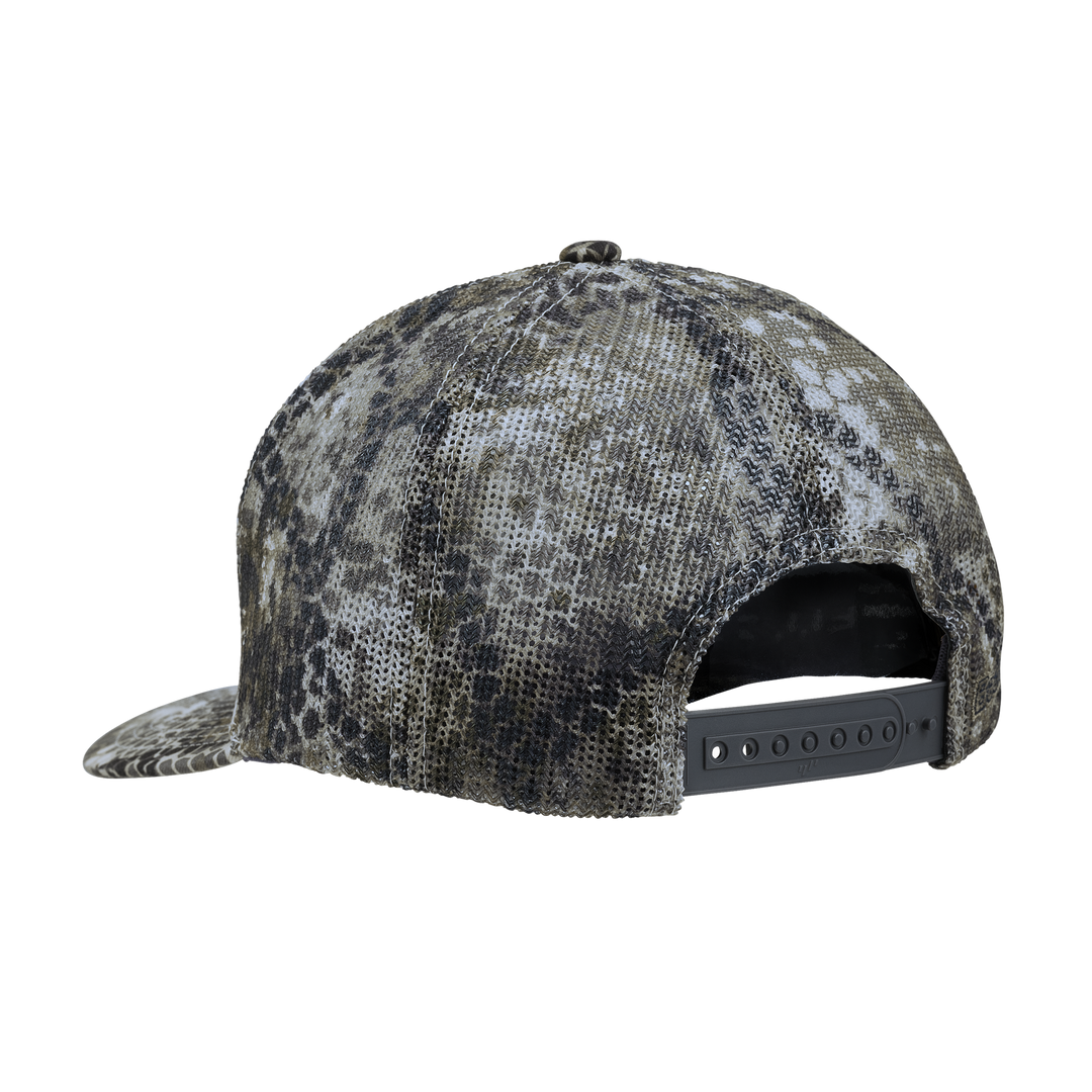 Back view of a Badlands camo snapback hat; adjustable closure, no visible logo.