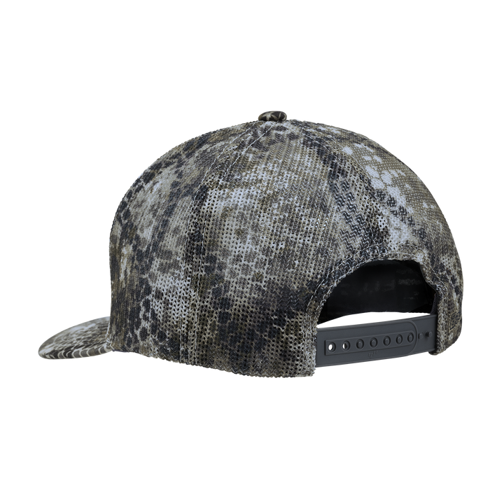 Back view of a Badlands camo snapback hat; adjustable closure, no visible logo.