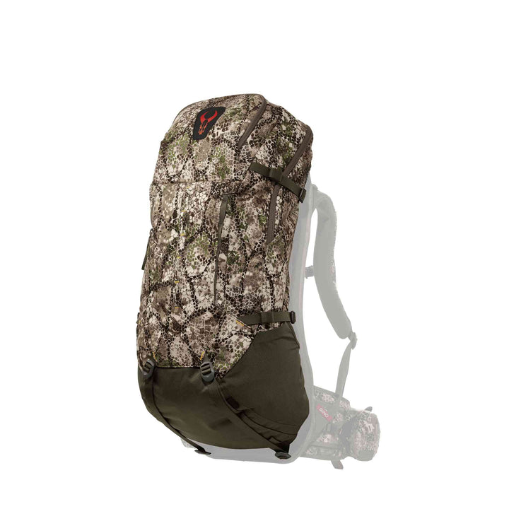 Badlands camo hunting backpack with skull logo, large main compartment, adjustable straps, and ergonomic design.