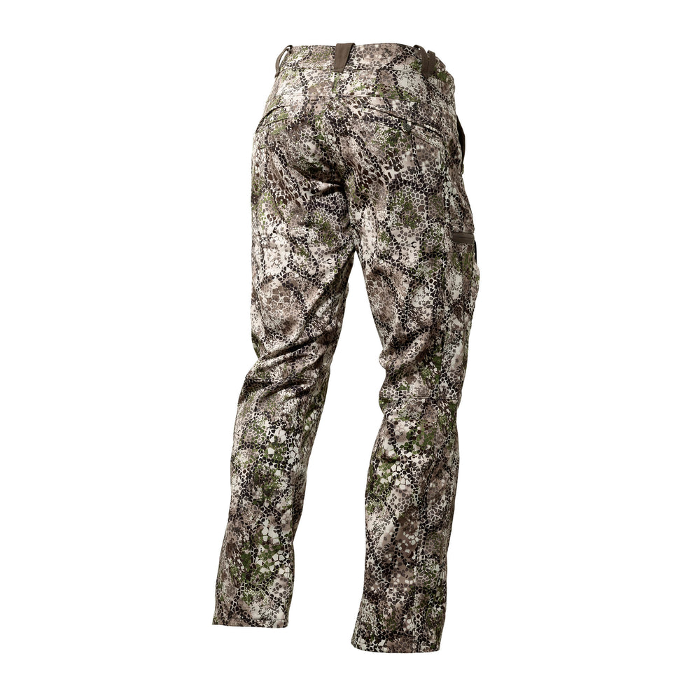 Badlands camo hunting pants, rear view, featuring durable fabric and subtle Badlands skull logo.