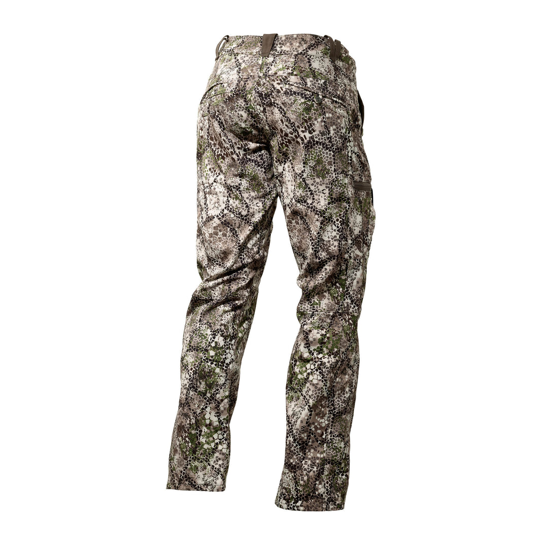 Badlands camo hunting pants, rear view, featuring durable fabric and subtle Badlands skull logo.