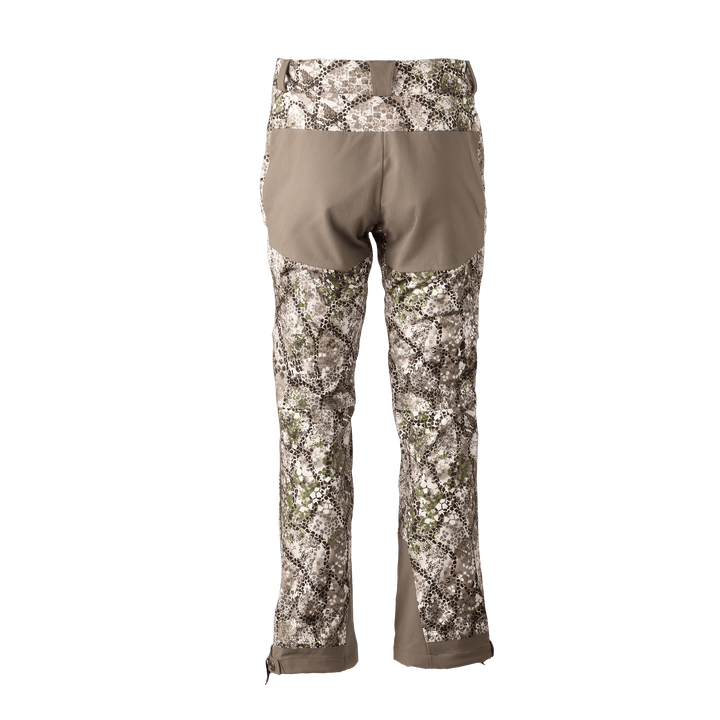 Back view of Badlands camo hunting pants with reinforced seat and knees; Badlands skull logo not visible.
