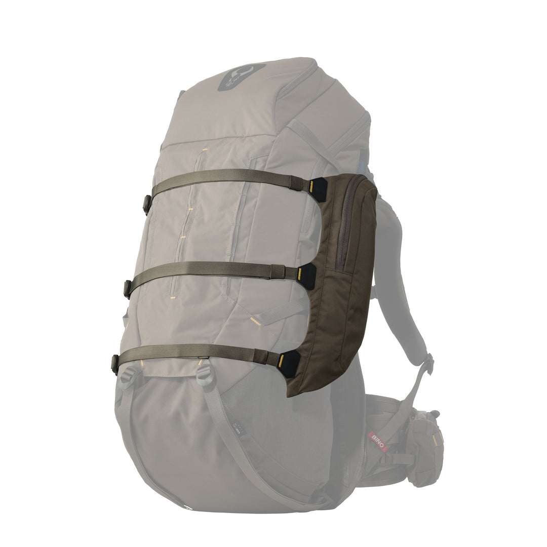 Badlands backpack with three horizontal straps and skull logo on top, shown on a white background for clear visibility.
