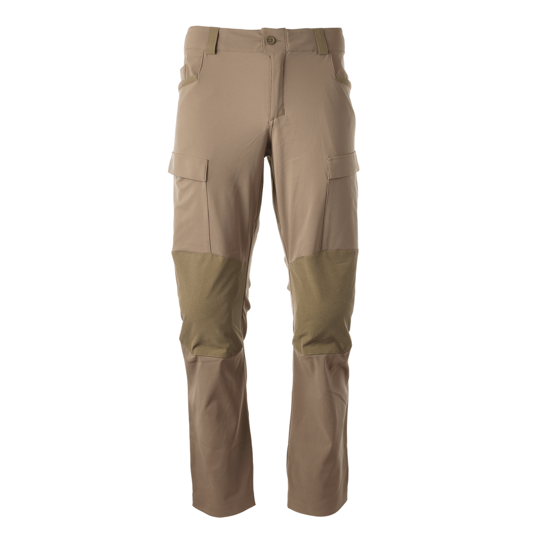 Tan Badlands hunting pants with reinforced knees and cargo pockets; Badlands skull logo not visible.