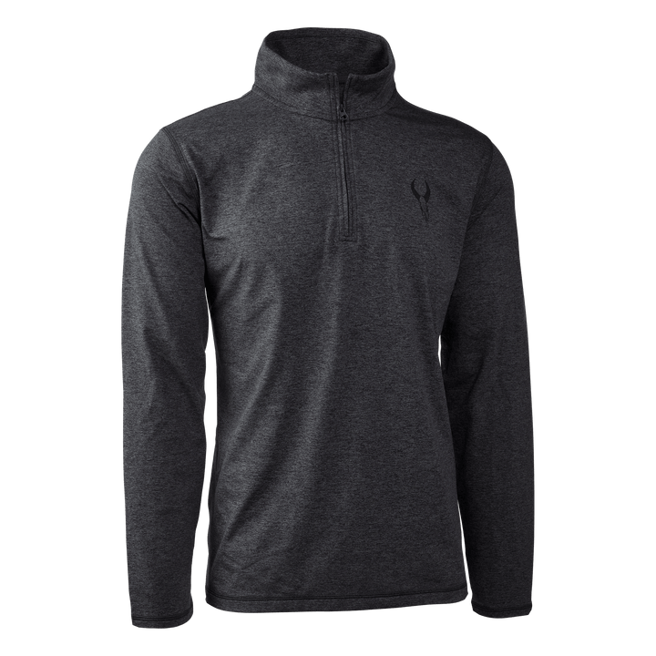 Dark gray Badlands quarter-zip pullover with long sleeves and subtle skull logo on left chest.
