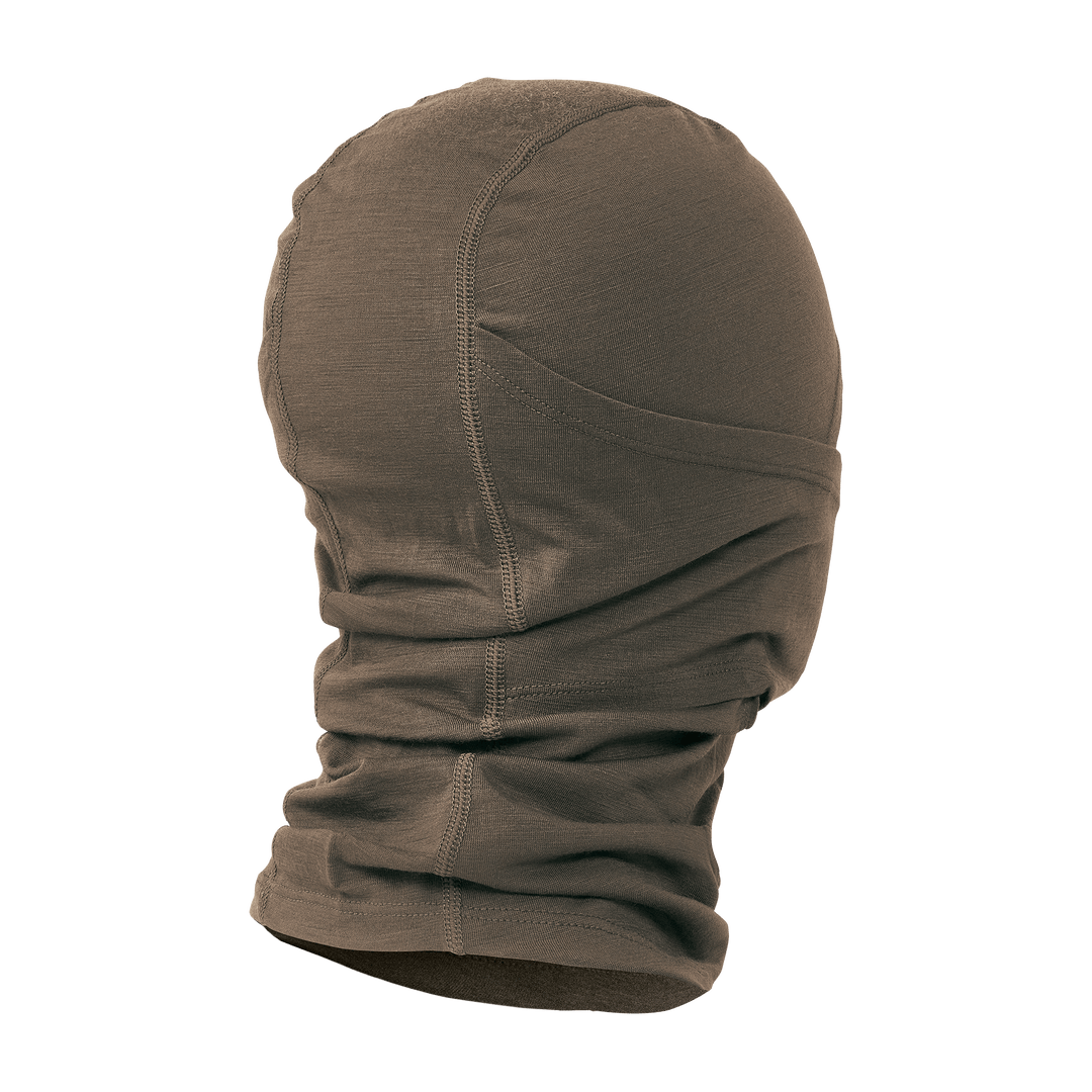 Brown Badlands balaclava with stretch fabric, shown from the back. No visible Badlands skull logo in this view.